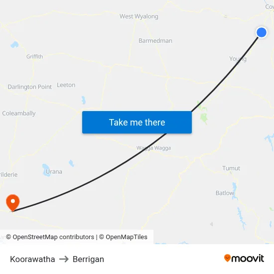 Koorawatha to Berrigan map