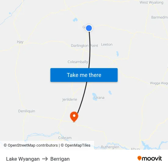 Lake Wyangan to Berrigan map