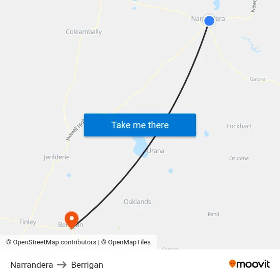 Narrandera to Berrigan map