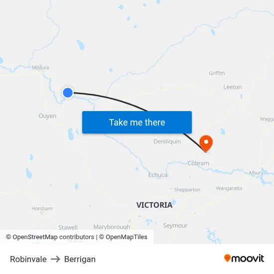 Robinvale to Berrigan map