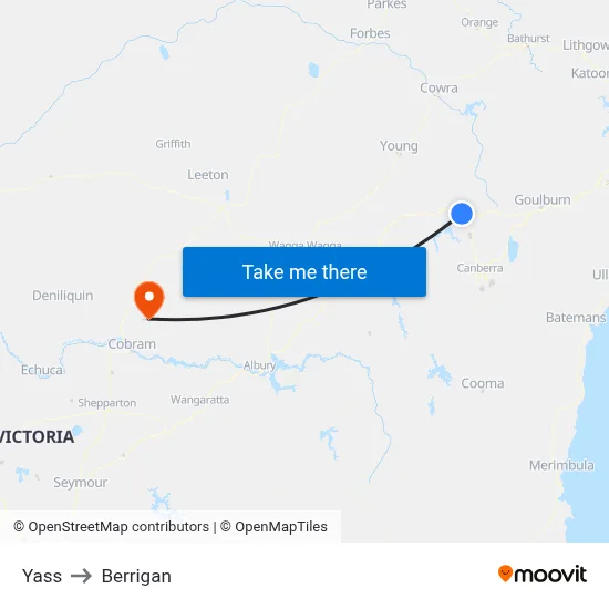 Yass to Berrigan map