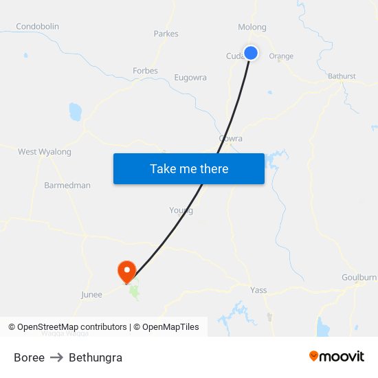 Boree to Bethungra map