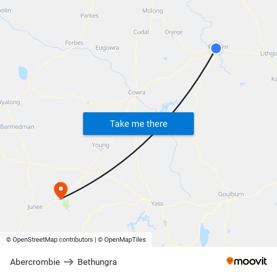 Abercrombie to Bethungra map