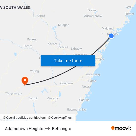 Adamstown Heights to Bethungra map