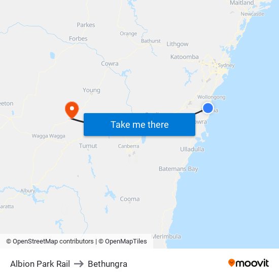 Albion Park Rail to Bethungra map