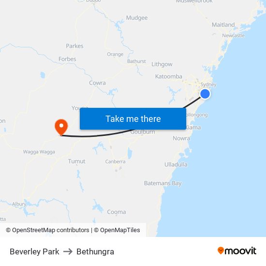 Beverley Park to Bethungra map