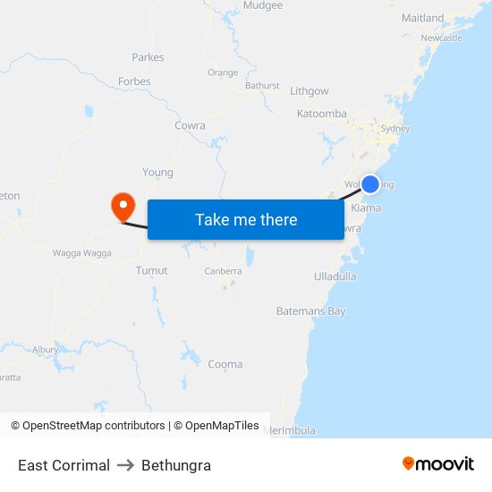 East Corrimal to Bethungra map