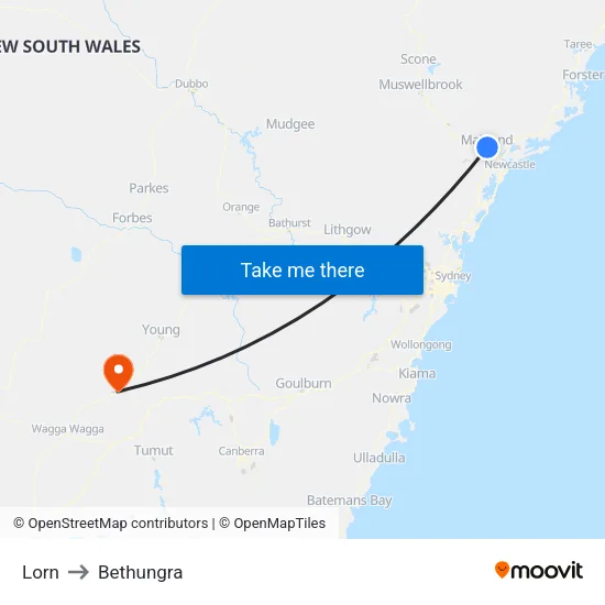 Lorn to Bethungra map