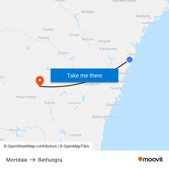 Mortdale to Bethungra map