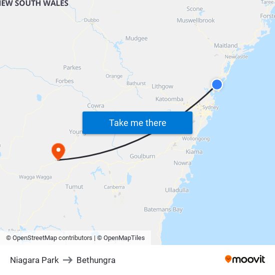 Niagara Park to Bethungra map