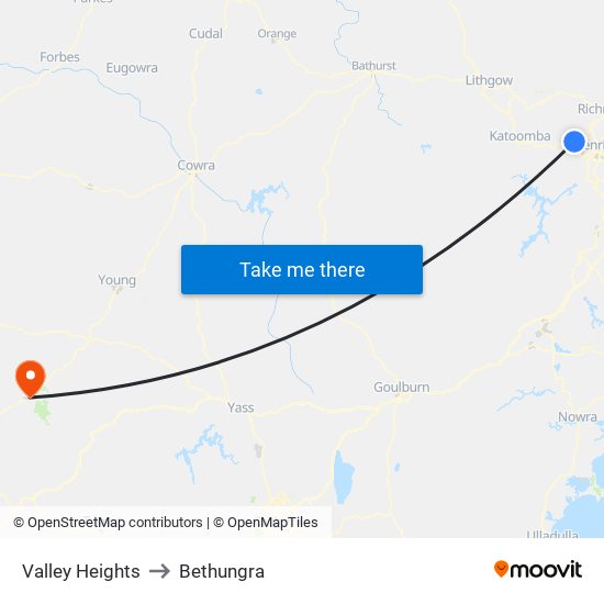 Valley Heights to Bethungra map