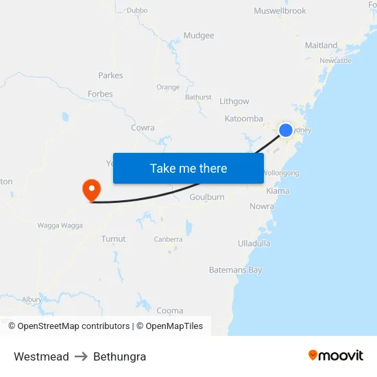 Westmead to Bethungra map
