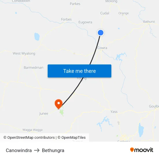 Canowindra to Bethungra map