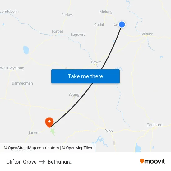 Clifton Grove to Bethungra map