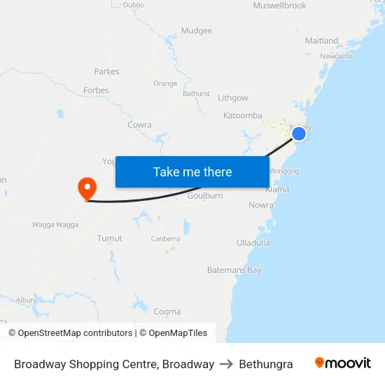 Broadway Shopping Centre, Broadway to Bethungra map