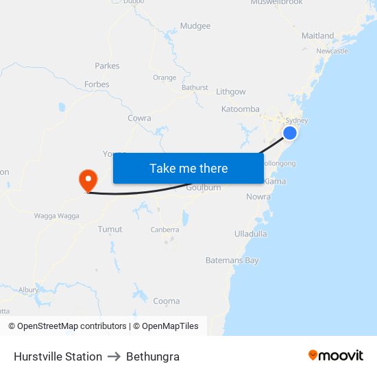 Hurstville Station to Bethungra map