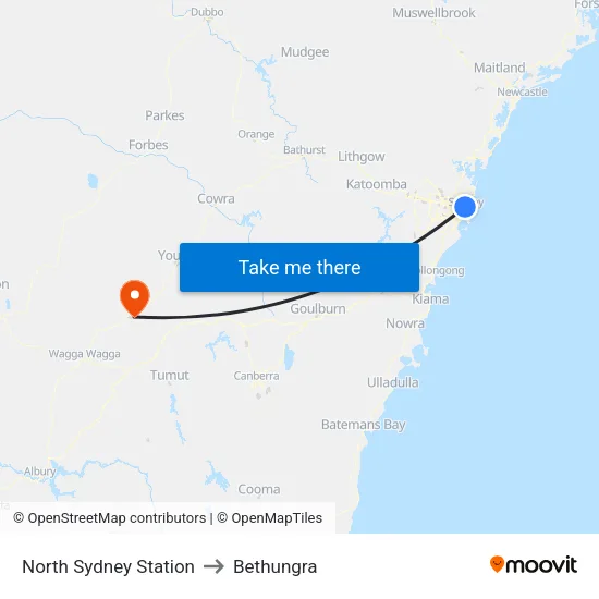 North Sydney Station to Bethungra map