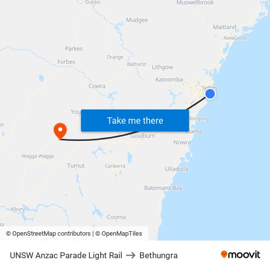 UNSW Anzac Parade Light Rail to Bethungra map