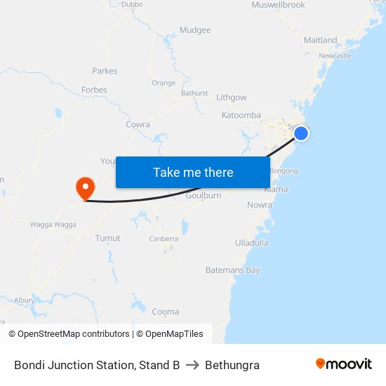 Bondi Junction Station, Stand B to Bethungra map