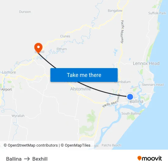 Ballina to Bexhill map