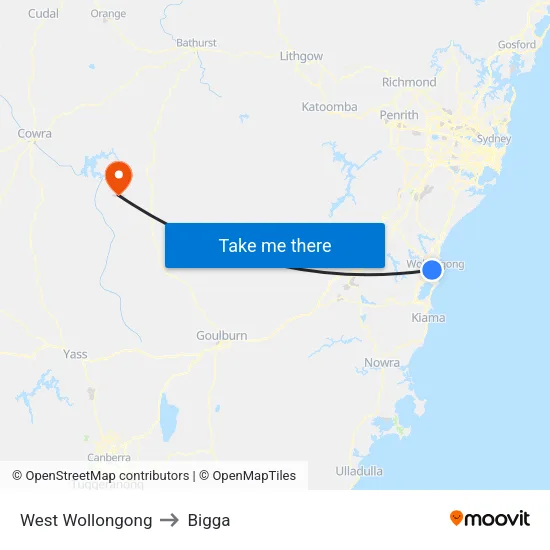 West Wollongong to Bigga map