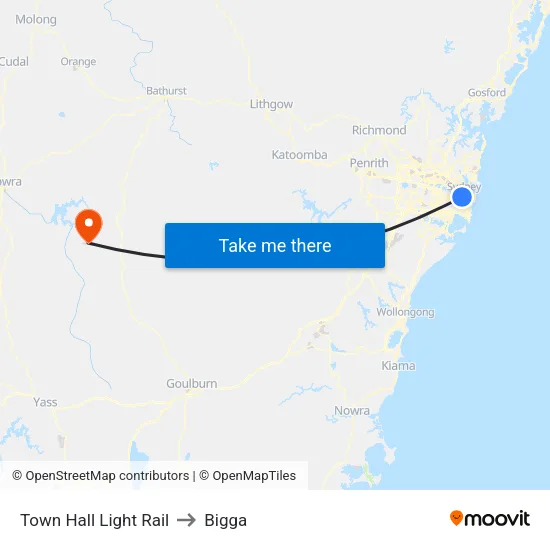 Town Hall Light Rail to Bigga map