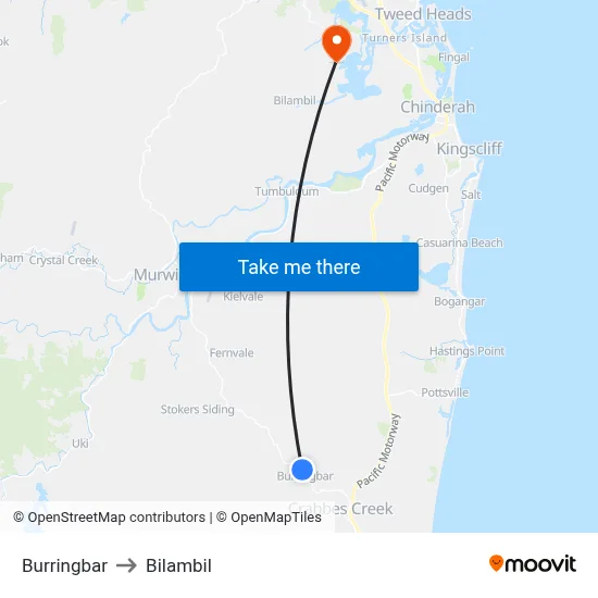 Burringbar to Bilambil map