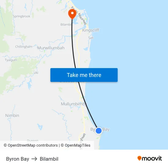 Byron Bay to Bilambil map