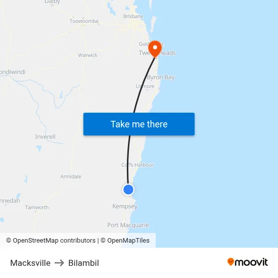 Macksville to Bilambil map