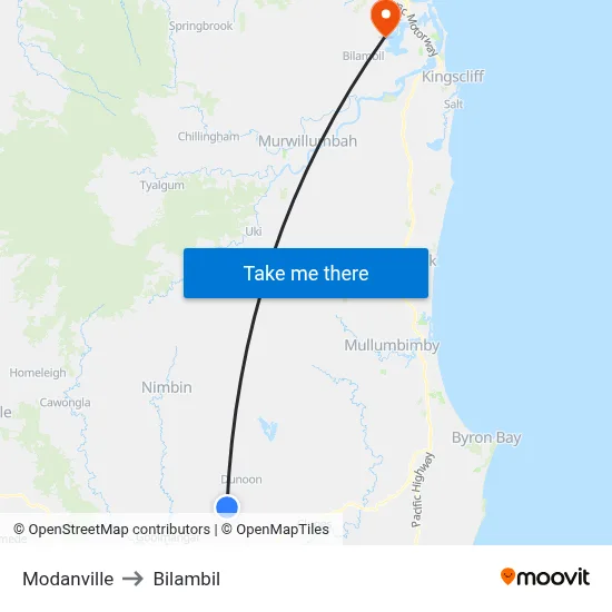 Modanville to Bilambil map