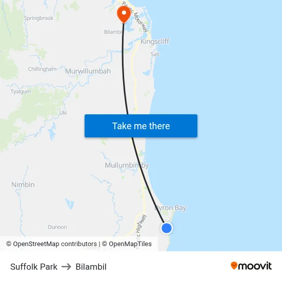 Suffolk Park to Bilambil map