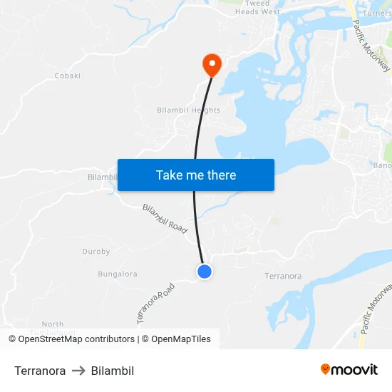 Terranora to Bilambil map