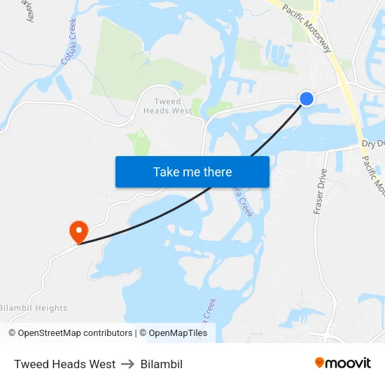 Tweed Heads West to Bilambil map