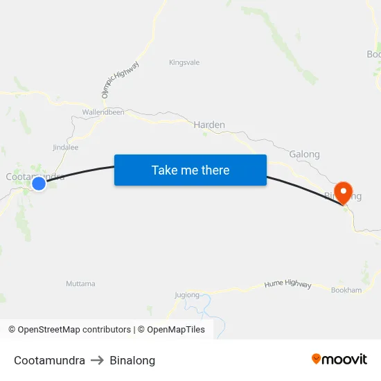 Cootamundra to Binalong map