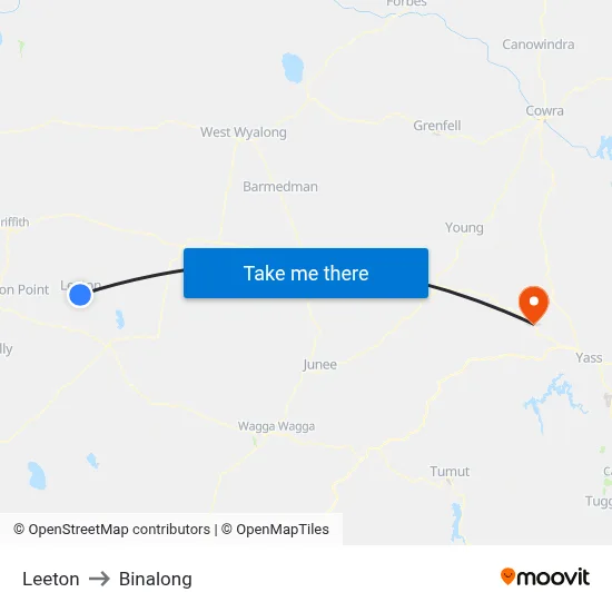 Leeton to Binalong map