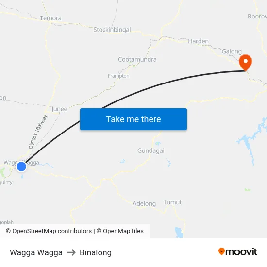 Wagga Wagga to Binalong map