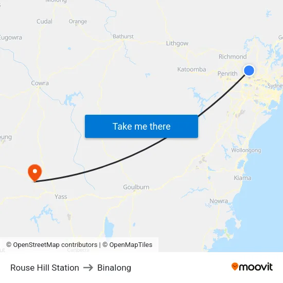 Rouse Hill Station to Binalong map