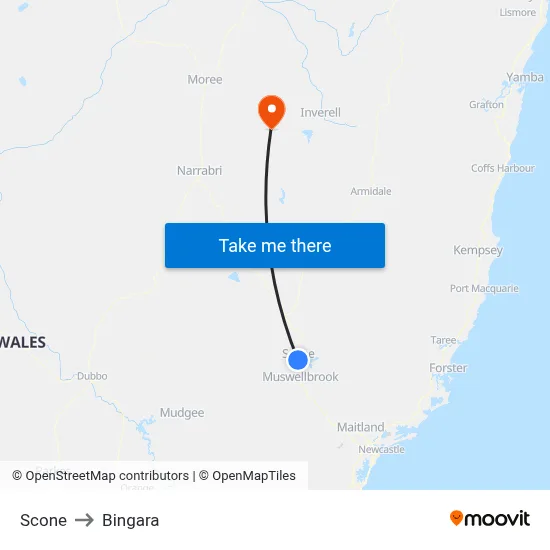 Scone to Bingara map