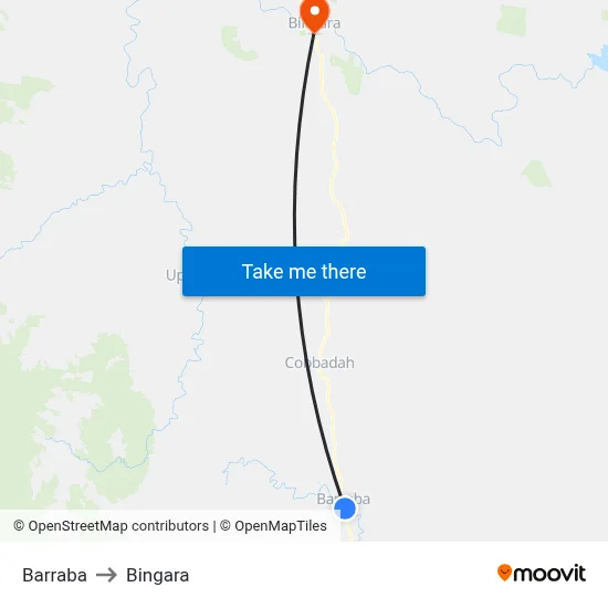 Barraba to Bingara map