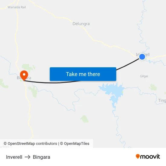 Inverell to Bingara map