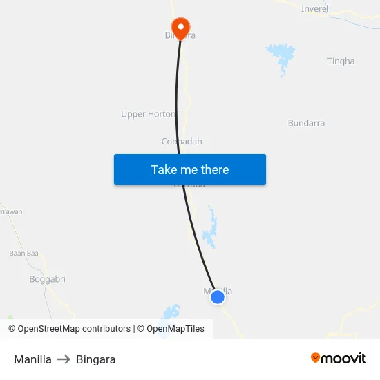 Manilla to Bingara map