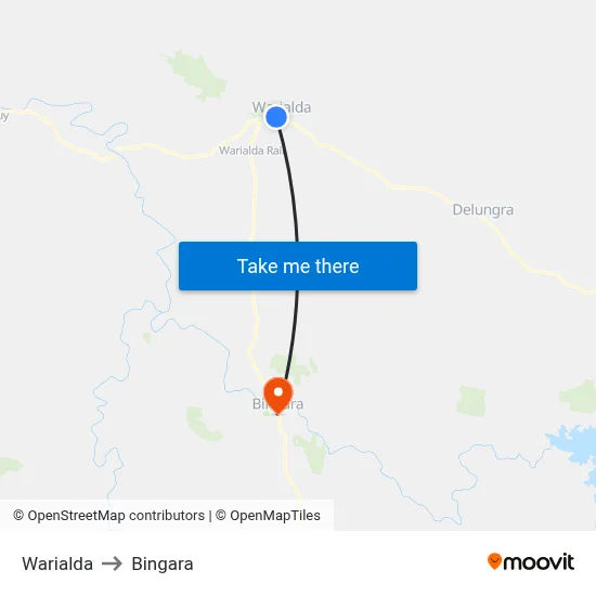 Warialda to Bingara map