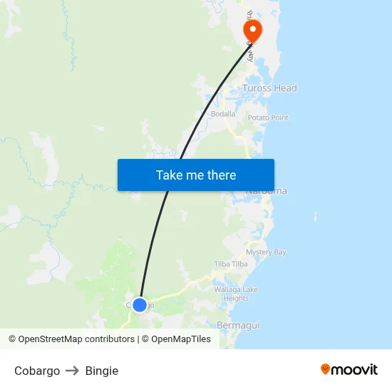Cobargo to Bingie map