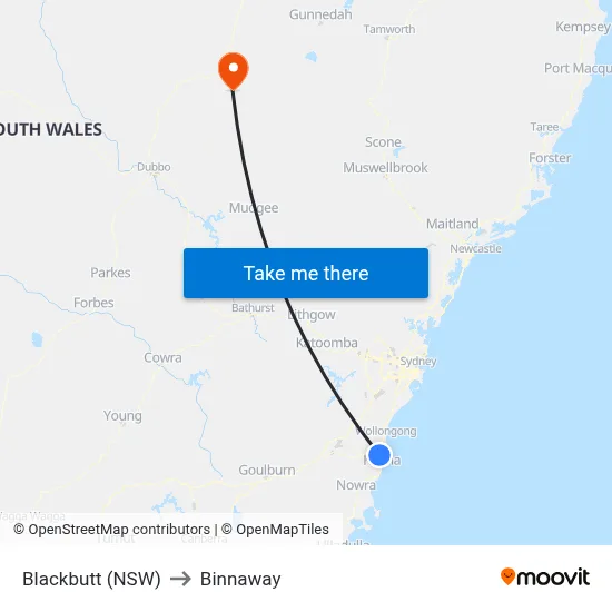 Blackbutt (NSW) to Binnaway map
