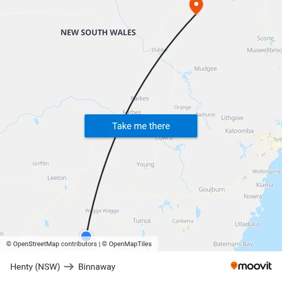 Henty (NSW) to Binnaway map