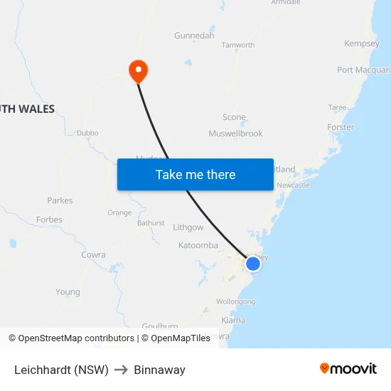 Leichhardt (NSW) to Binnaway map