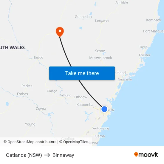 Oatlands (NSW) to Binnaway map