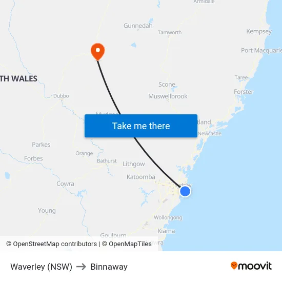 Waverley (NSW) to Binnaway map