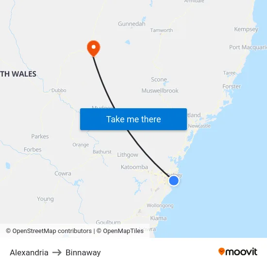 Alexandria to Binnaway map