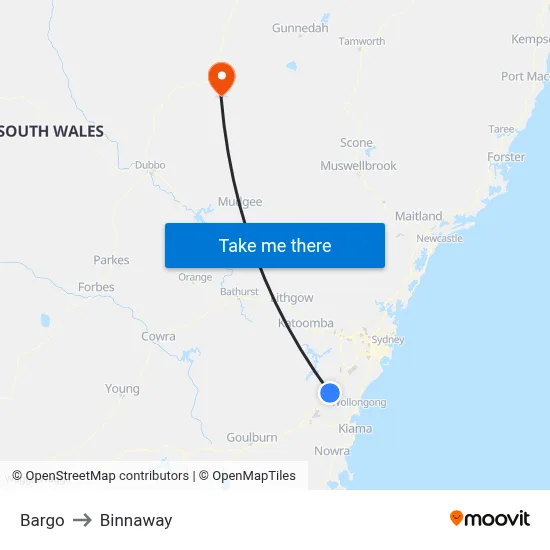 Bargo to Binnaway map